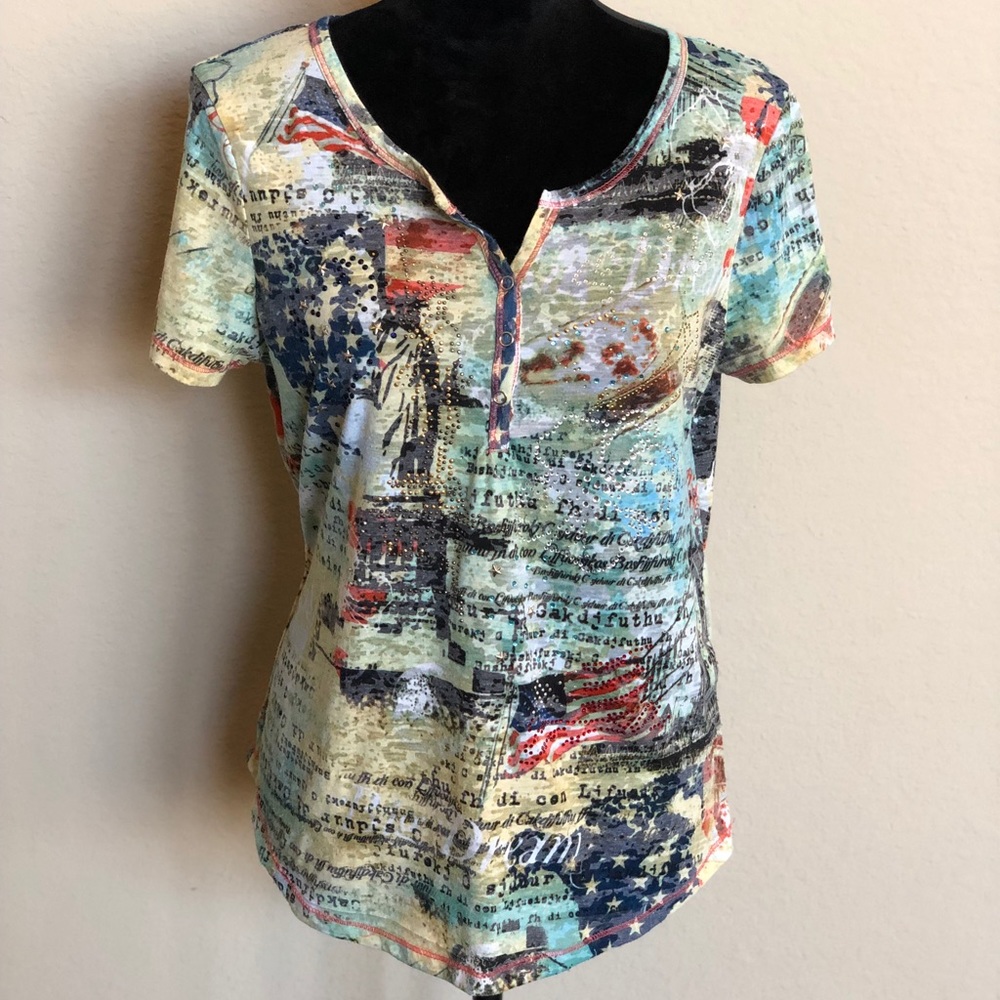 Onque Petite Patriotic Colorful Sequin T-shirt